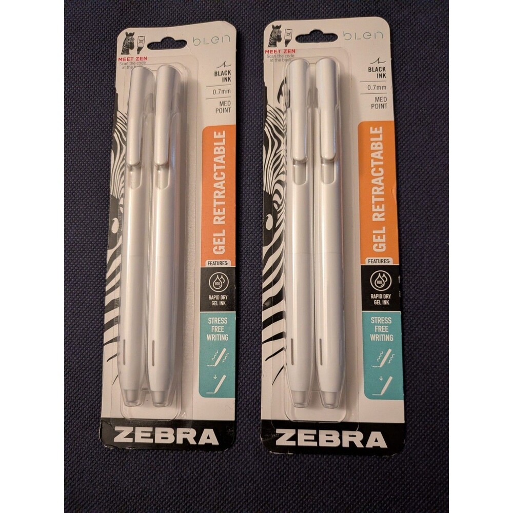 Zebra bLen Retractable Gel Pens White Barrel 0.7mm Medium Point 2 Packs Of 2
